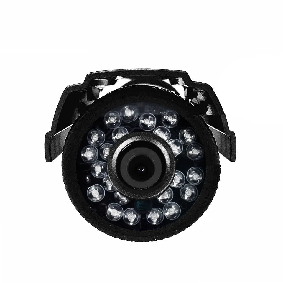 Black AHD HD waterproof outdoor security camera with infrared LEDs for night vision.