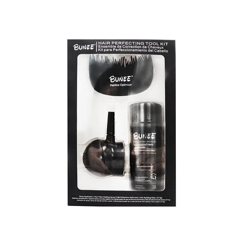 Boxed Dense Hair Fiber Powder Three-piece Set for thinning hair in ten colour shades.