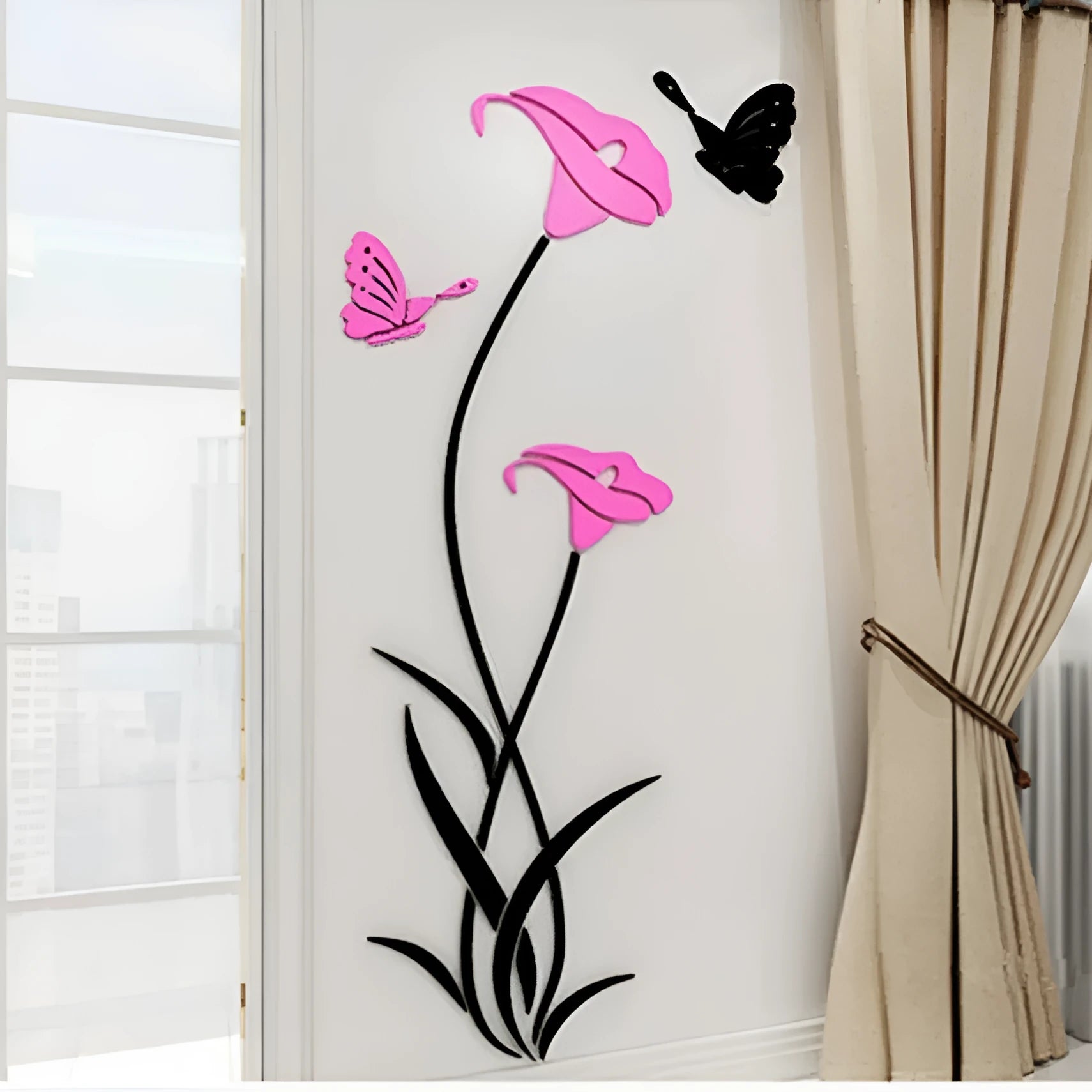 Lily 3D acrylic wall sticker in pink colour showing three-dimensional stereo design
