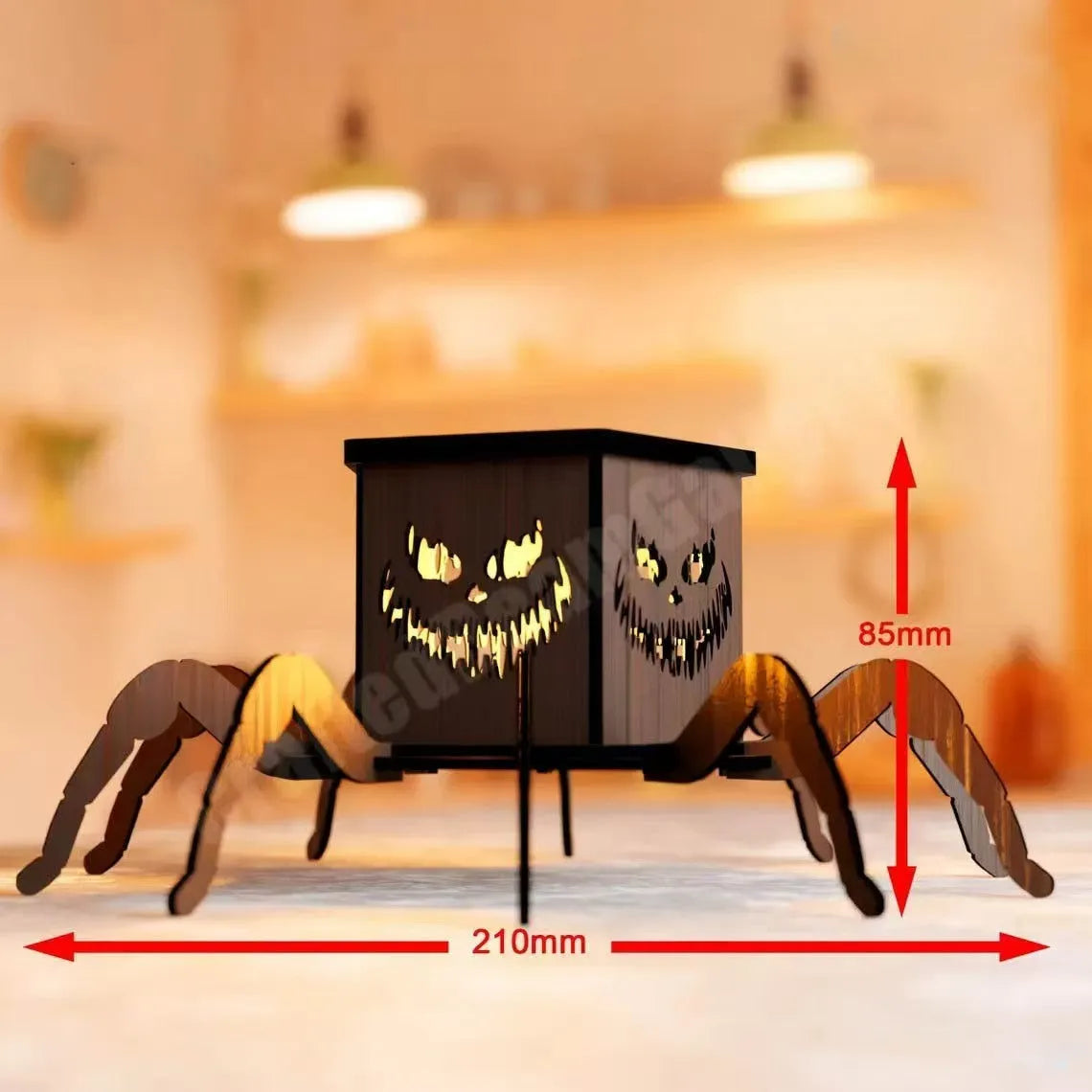 Wooden Halloween candlestick with ghost spider mini lantern decoration, modern simplicity style
