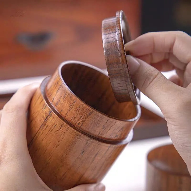 Wooden texture tea can with lid, 7.5 cm diameter, 12 cm height, New Chinese style offset printing