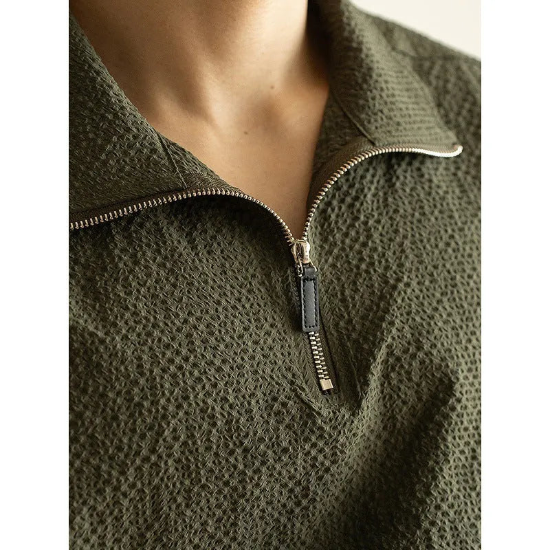 Men's loose fit ice silk short sleeve t-shirt in cedar green, showing casual style.