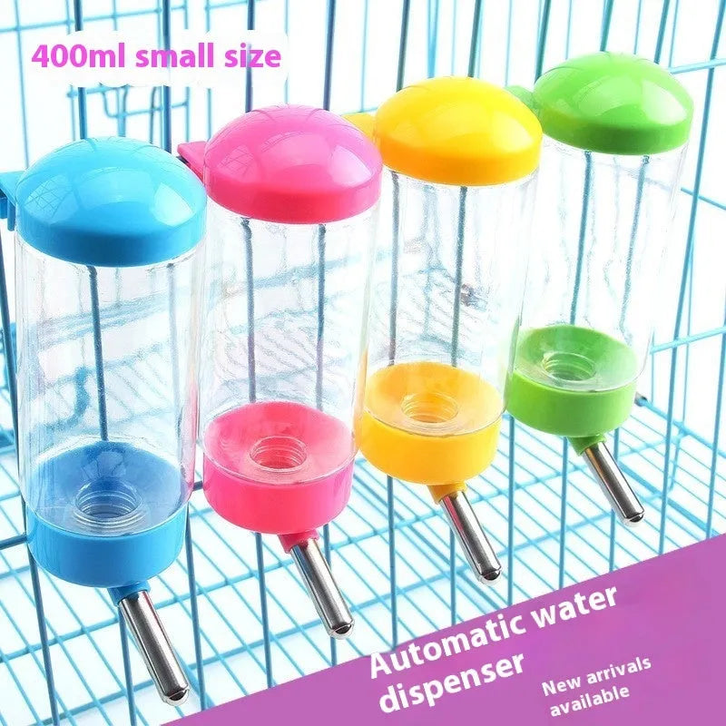 Hanging 400ml plastic pet water dispenser for dogs and cats in pink, blue, yellow, or green