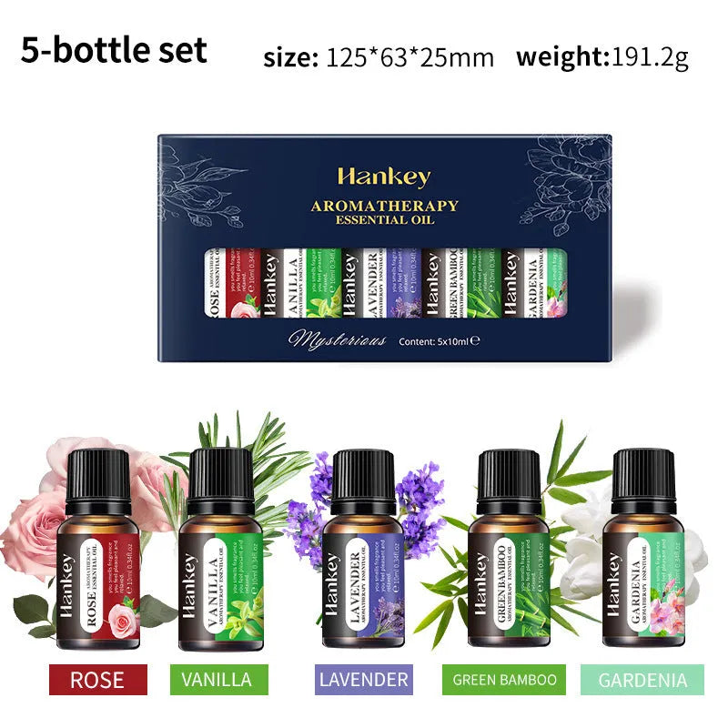 Water-soluble aromatherapy essential oil set in presentation box with multiple bottles