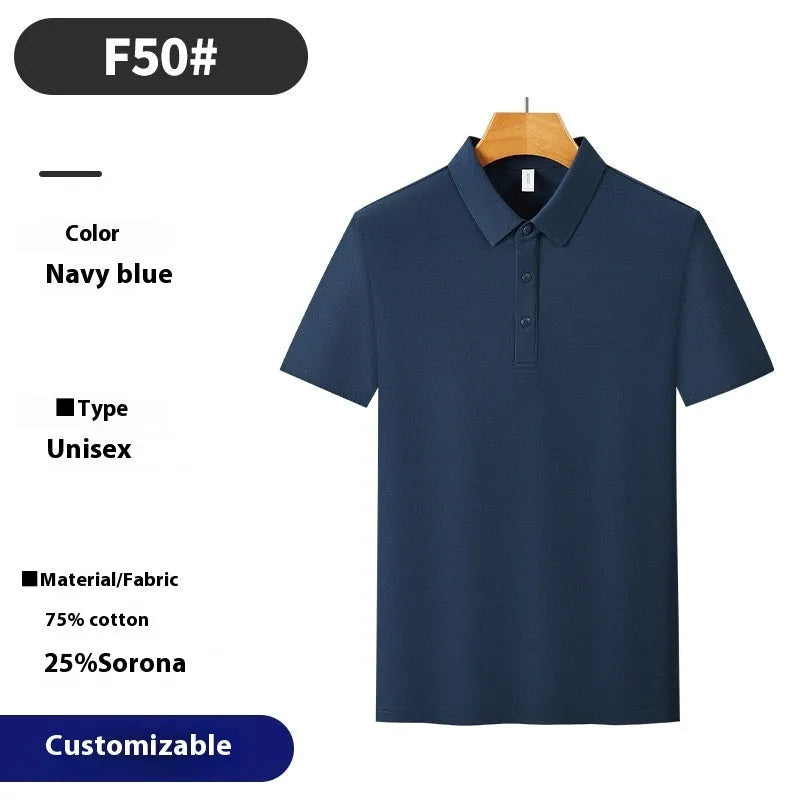 Cotton blend short sleeve polo shirt in solid colour, seamless knit, for summer business commute, available in multiple colours and sizes S to 4XL