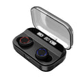 Black X11 wireless Bluetooth earbuds inside their white charging case, with silicone ear sleeves.