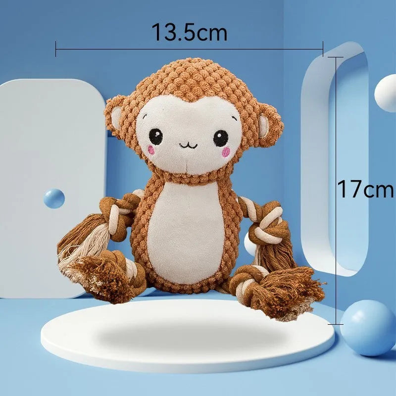 Lion and monkey plush squeaky dog toys bundle for medium and large dogs.