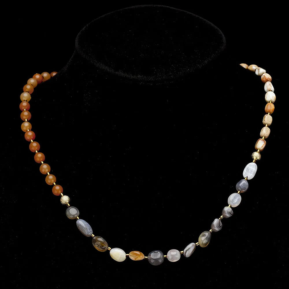 Hand-woven multi-layer bracelet with Persian Gulf agate beads in geometric design showing texture patterns