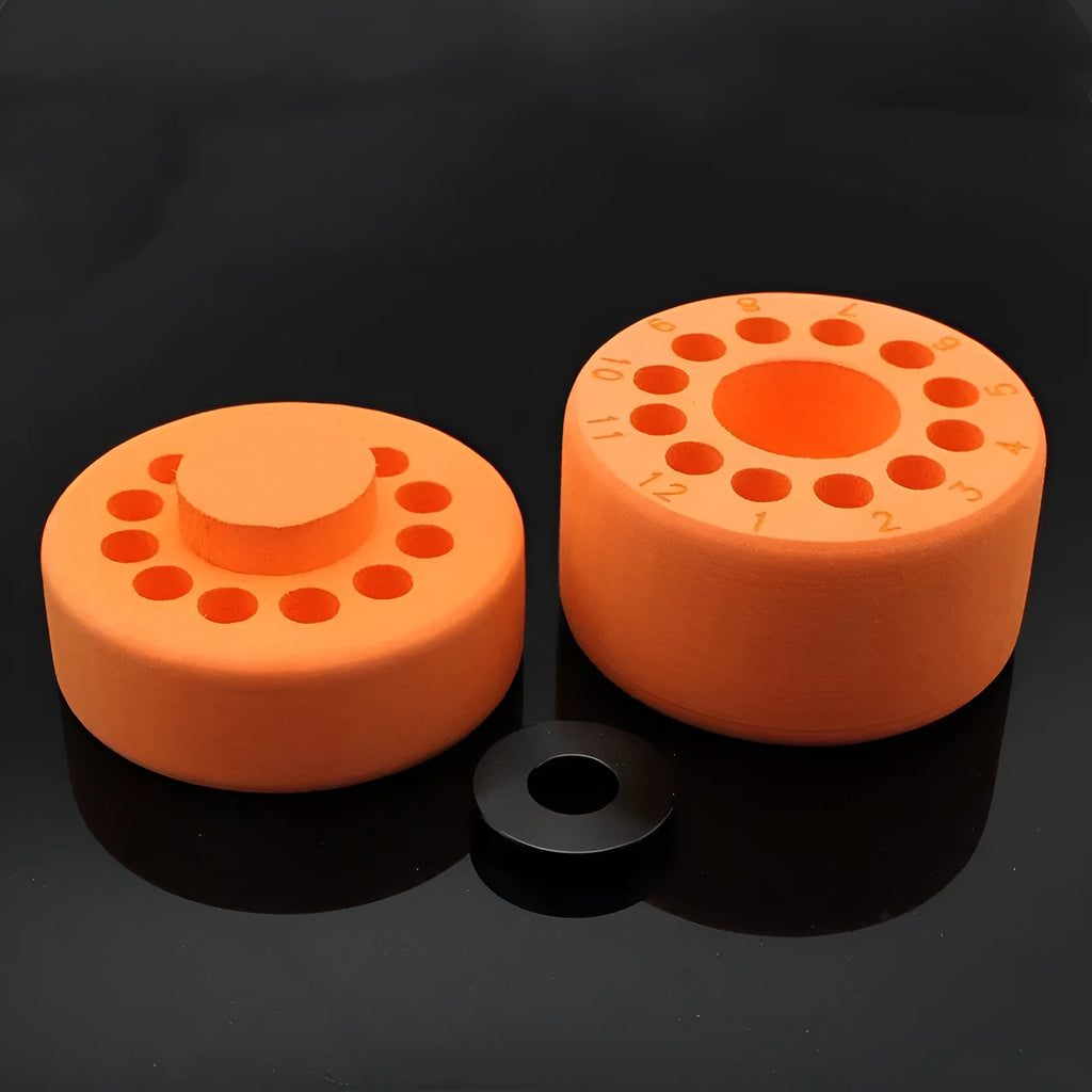 Orange and blue process cooling box for gradient freezing and freezer cell recovery.