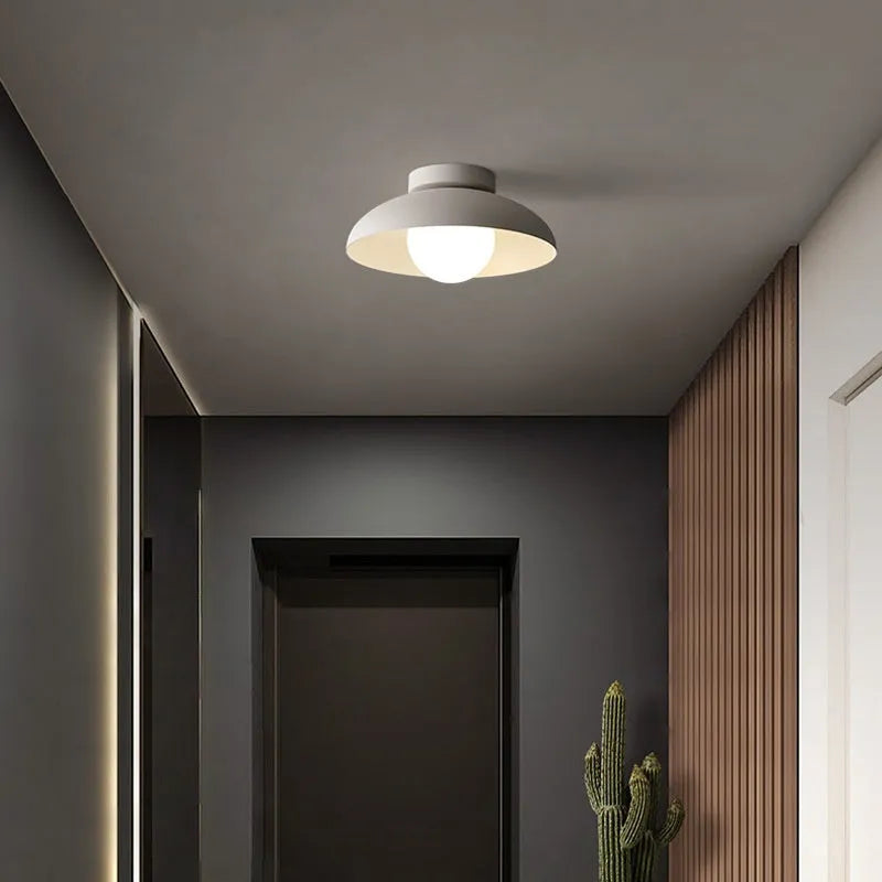 Modern minimalist flush mount ceiling lamp in Nordic style, shown in Moon White finish