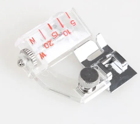 Adjustable bias binder presser foot for domestic sewing machines with snap-on fitting