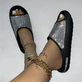 Rhinestone slippers women peep toe thick sole casual slides summer leisure Apricot colour EVA upper cloth lining