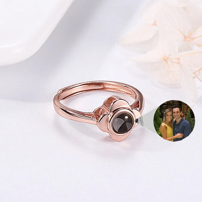 925 sterling silver adjustable projection ring with flower shape design and love stone projection feature