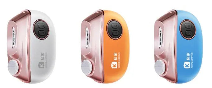 Blue electric nail clipper and polisher with USB-C charging port and cleaning brush.