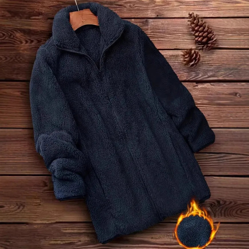 Double-sided fleece outdoor jacket in black colour with zip fastening