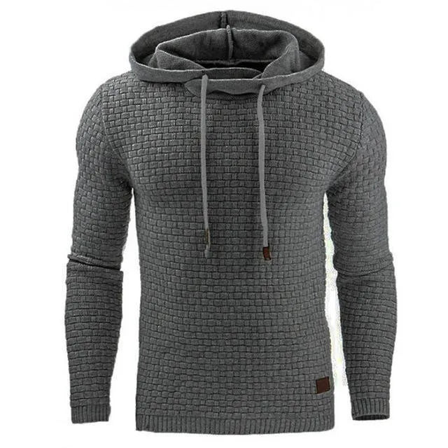 Men's jacquard hoodie long sleeve pullover casual solid colour cotton blend sweatshirt