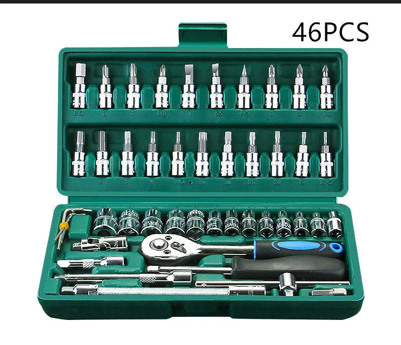 13 mm socket wrench set in green housing for auto repair and household tool kit