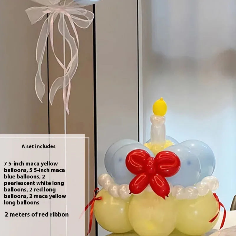 DIY balloon bouquet cake set with round balloons for party decoration and cake toppers