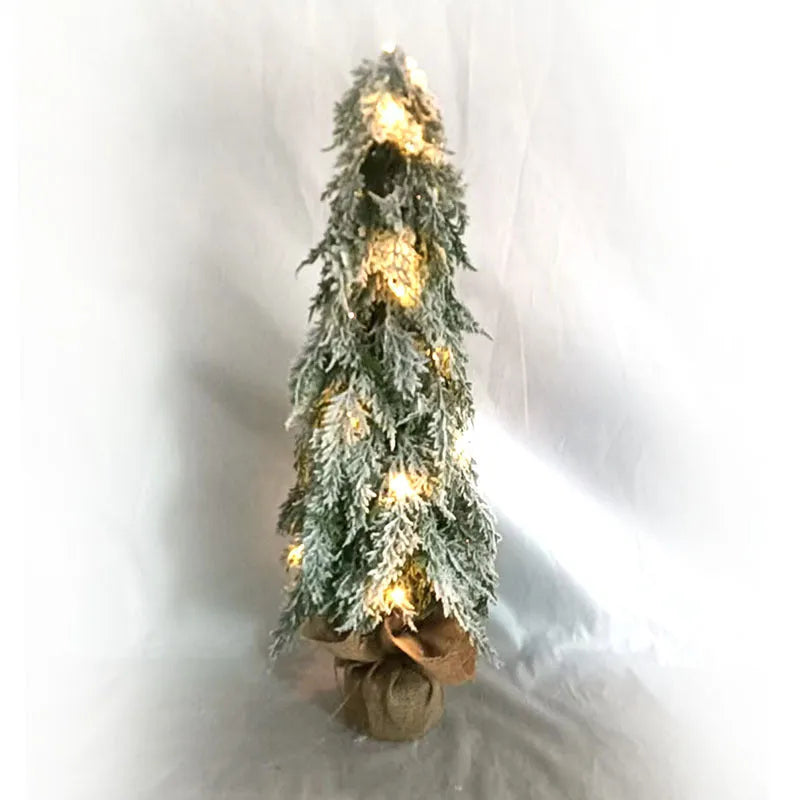 24-inch green artificial Christmas tree with integrated lights and PE snow sprayer decoration