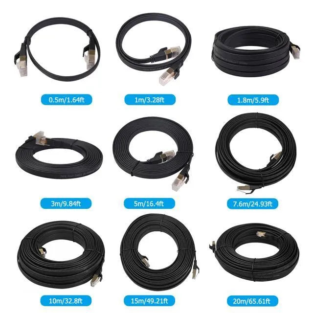 Cat8 SFTP Ethernet cable with gold-plated RJ45 connectors in black