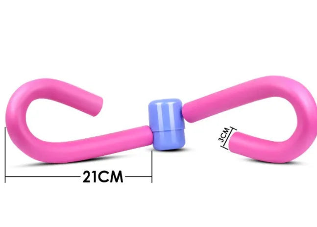 Pink PVC and foam leg exercise thigh clip with steel spring for arm, chest and waist workouts.