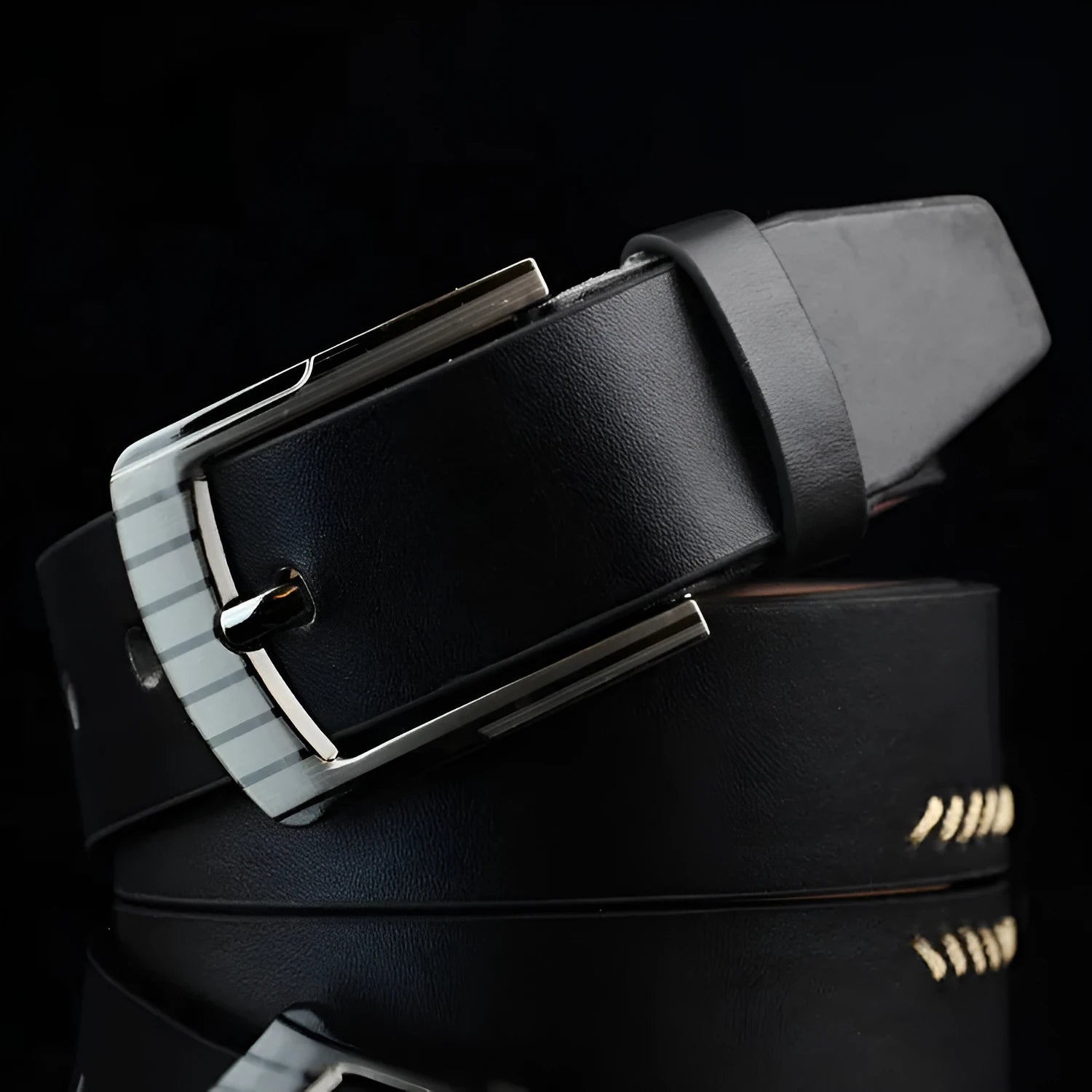 Men's threading casual belt with pin buckle in black, brown or white colours, 110cm length