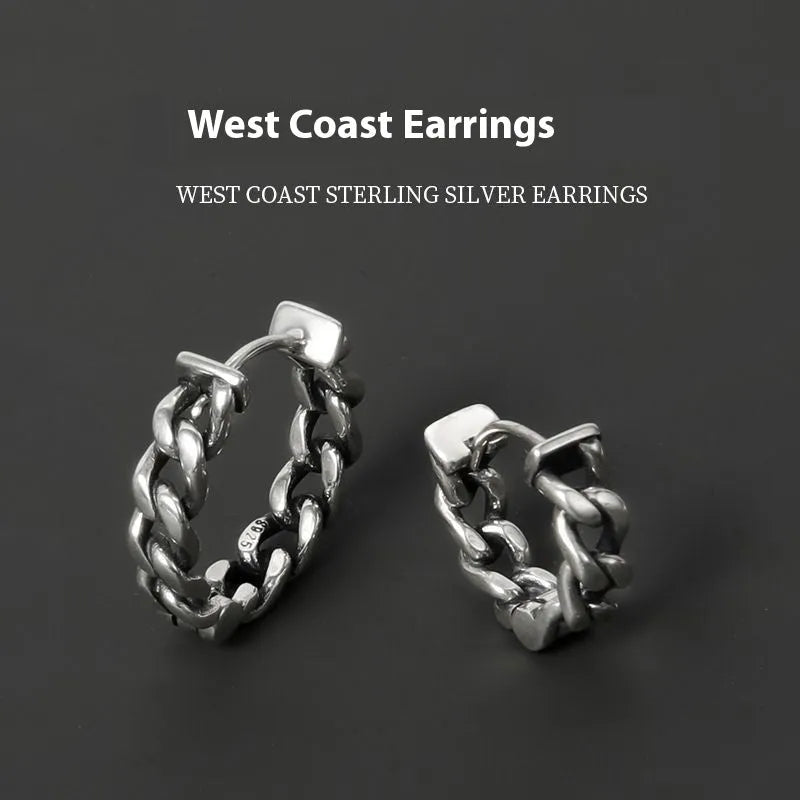 Men's silver geometric copper earrings in 10mm and 14mm sizes for hip hop style.