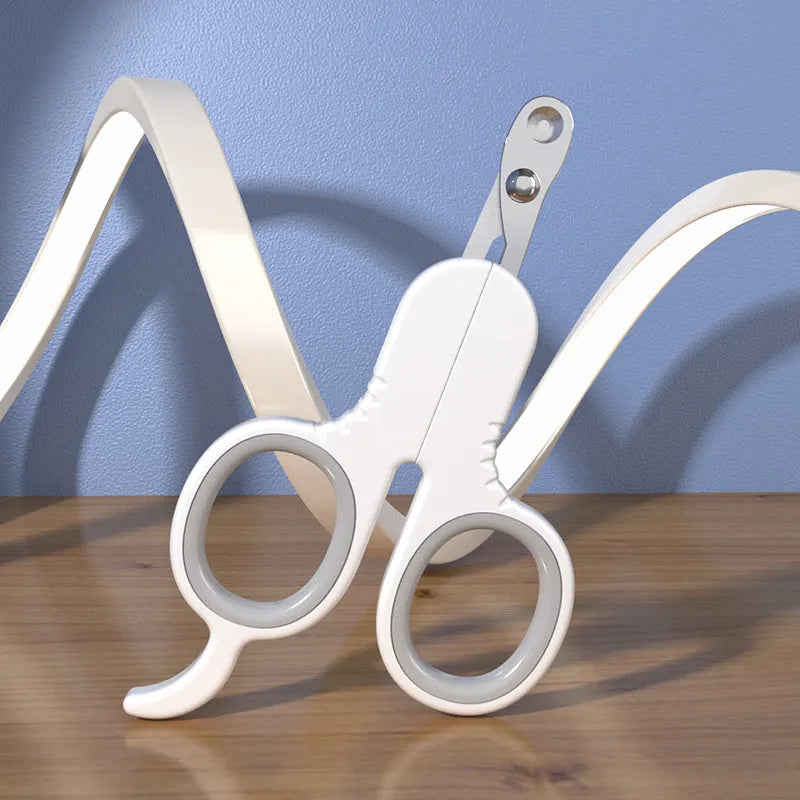 Professional grey and pink pet nail clippers with curved safety tips and a non-slip rubber handle.