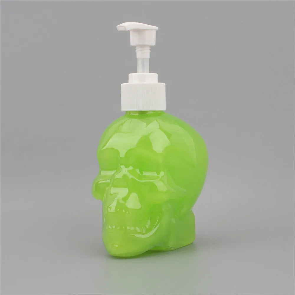 Creative skull hand sanitizer bottle 350ml plastic dispenser in white finish on countertop