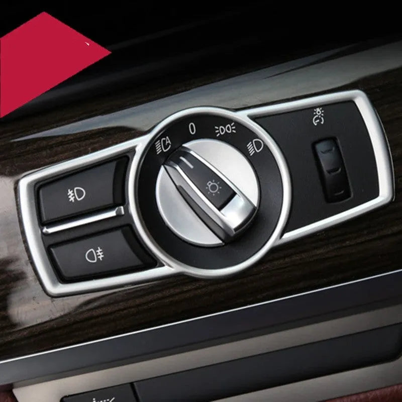 Silver ABS decorative strip for BMW 5 Series headlight switch frame interior modification