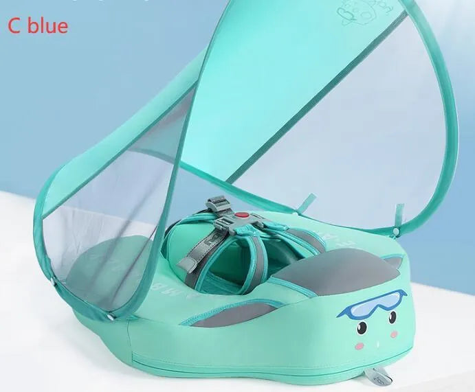 Baby swimming ring in blue with foam construction and 3D space layer fabric cover for children's wading use