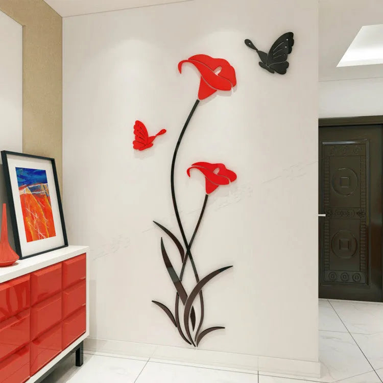 Lily 3D acrylic wall sticker in pink colour showing three-dimensional stereo design