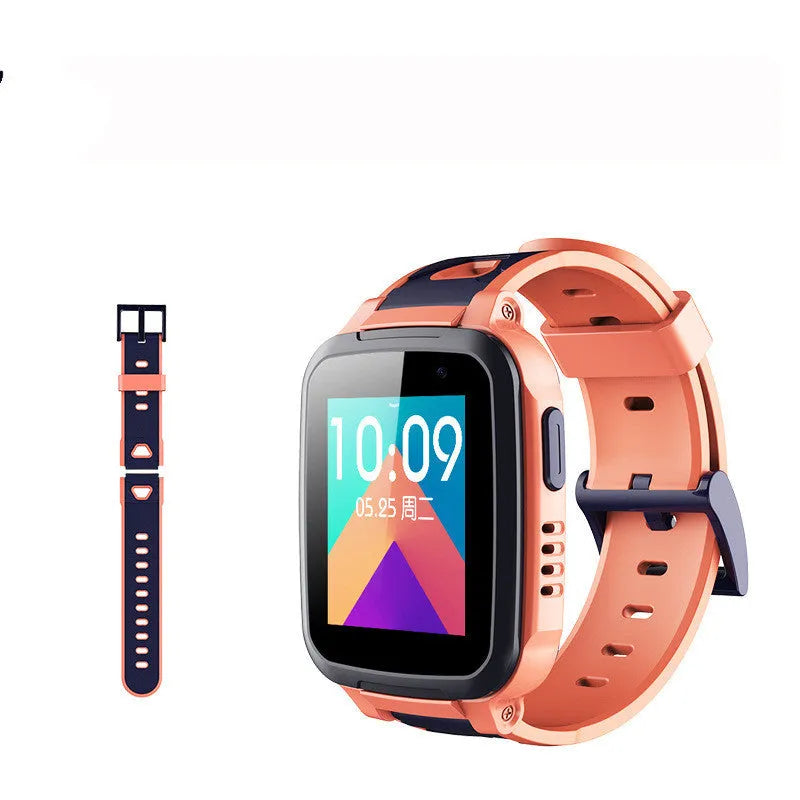 SE5 blue children's phone watch with stainless steel wristband showing touch screen display