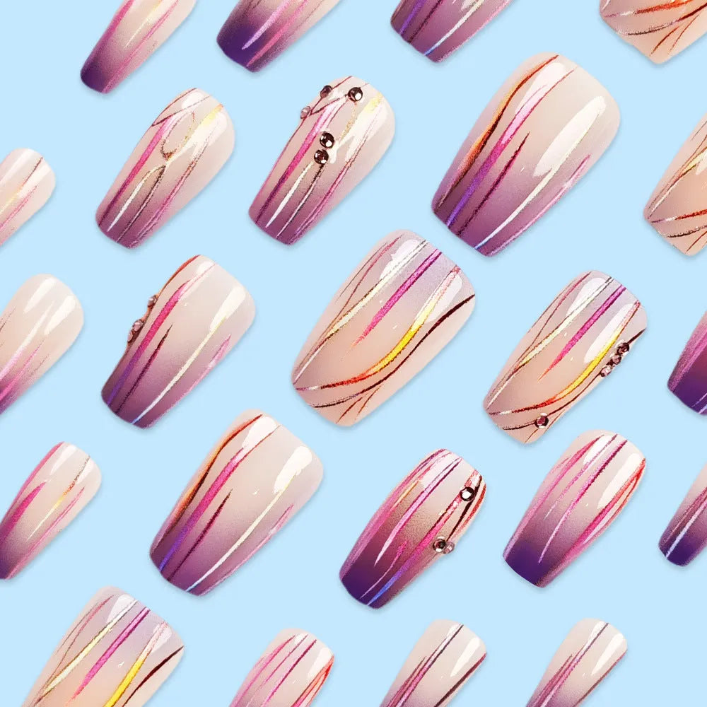 Magic purple line streamer gradient nail stickers with starry sky pattern and jelly glue
