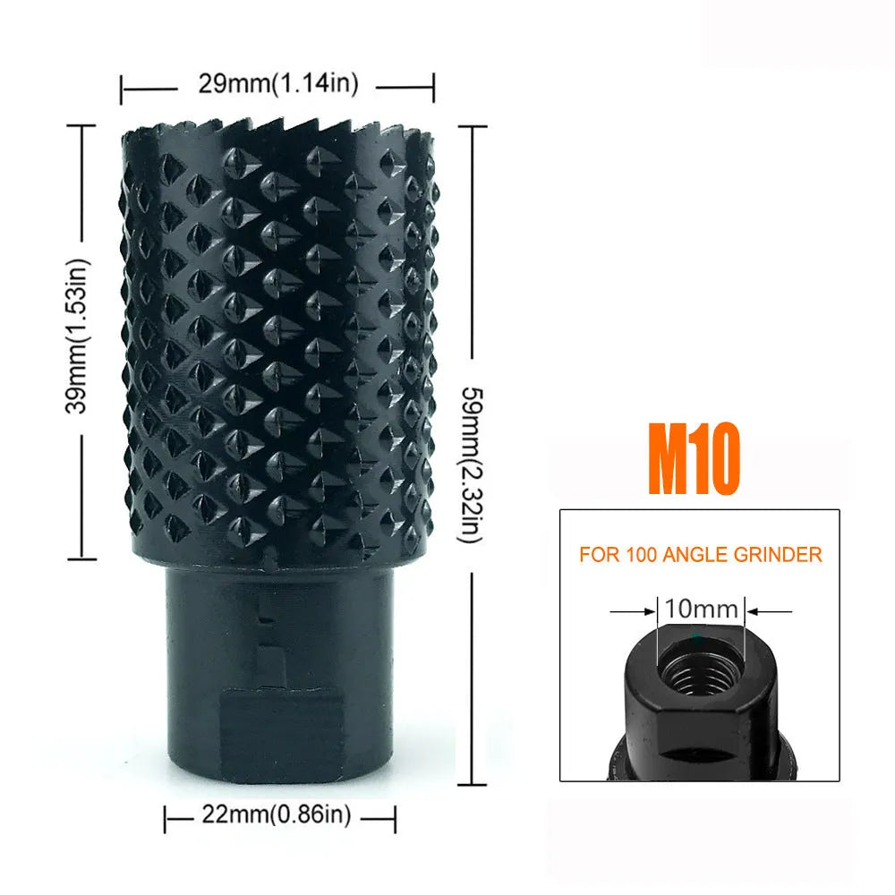 Angle grinder grinding head with spherical design for woodworking tapper applications