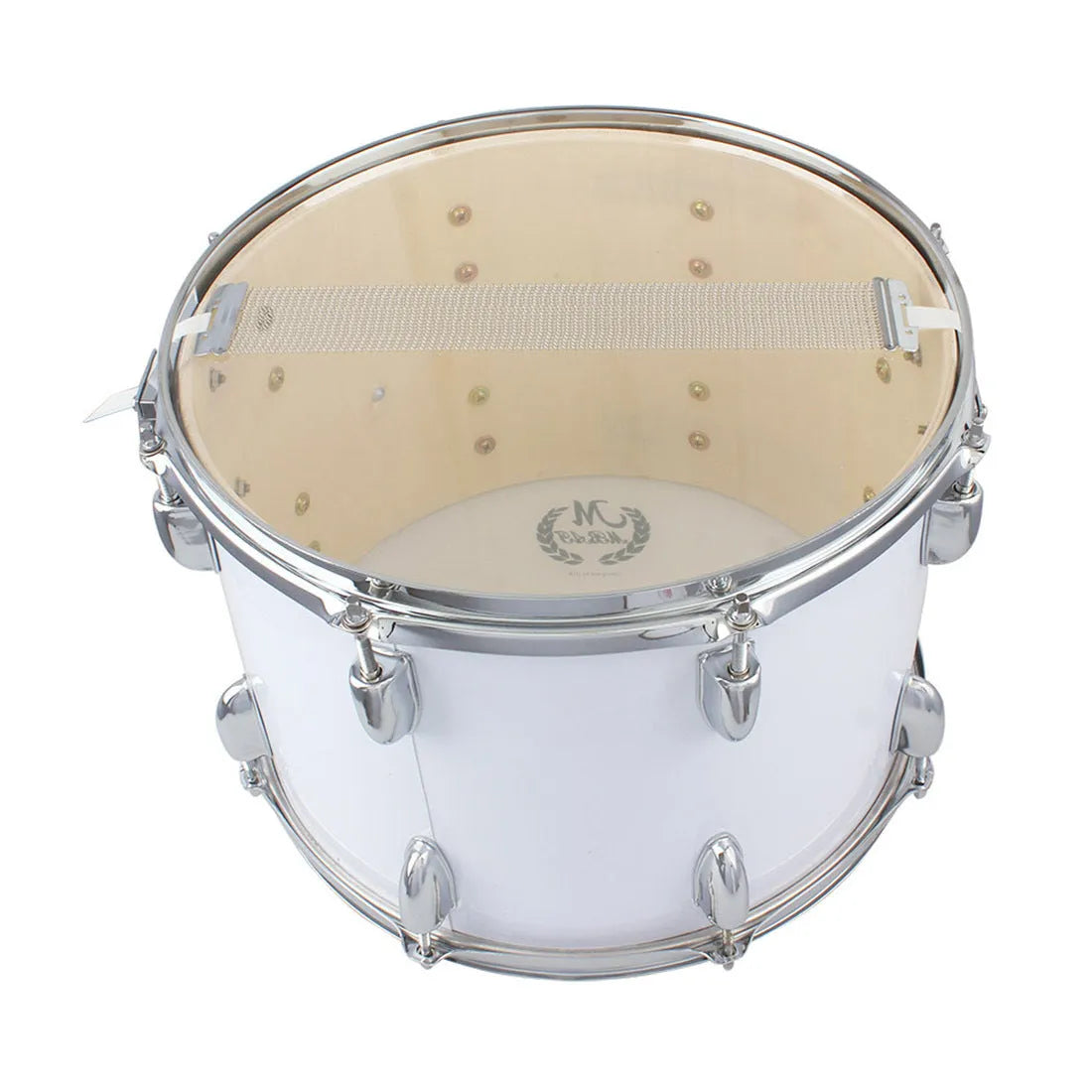 Mebet 14-inch white stainless steel adjustable snare drum with strap and drum stick
