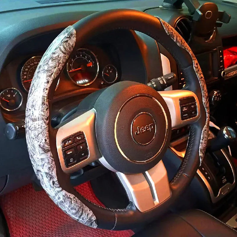 Artificial leather steering wheel sleeve with card storage in crystal brown colour for 38cm diameter steering wheels