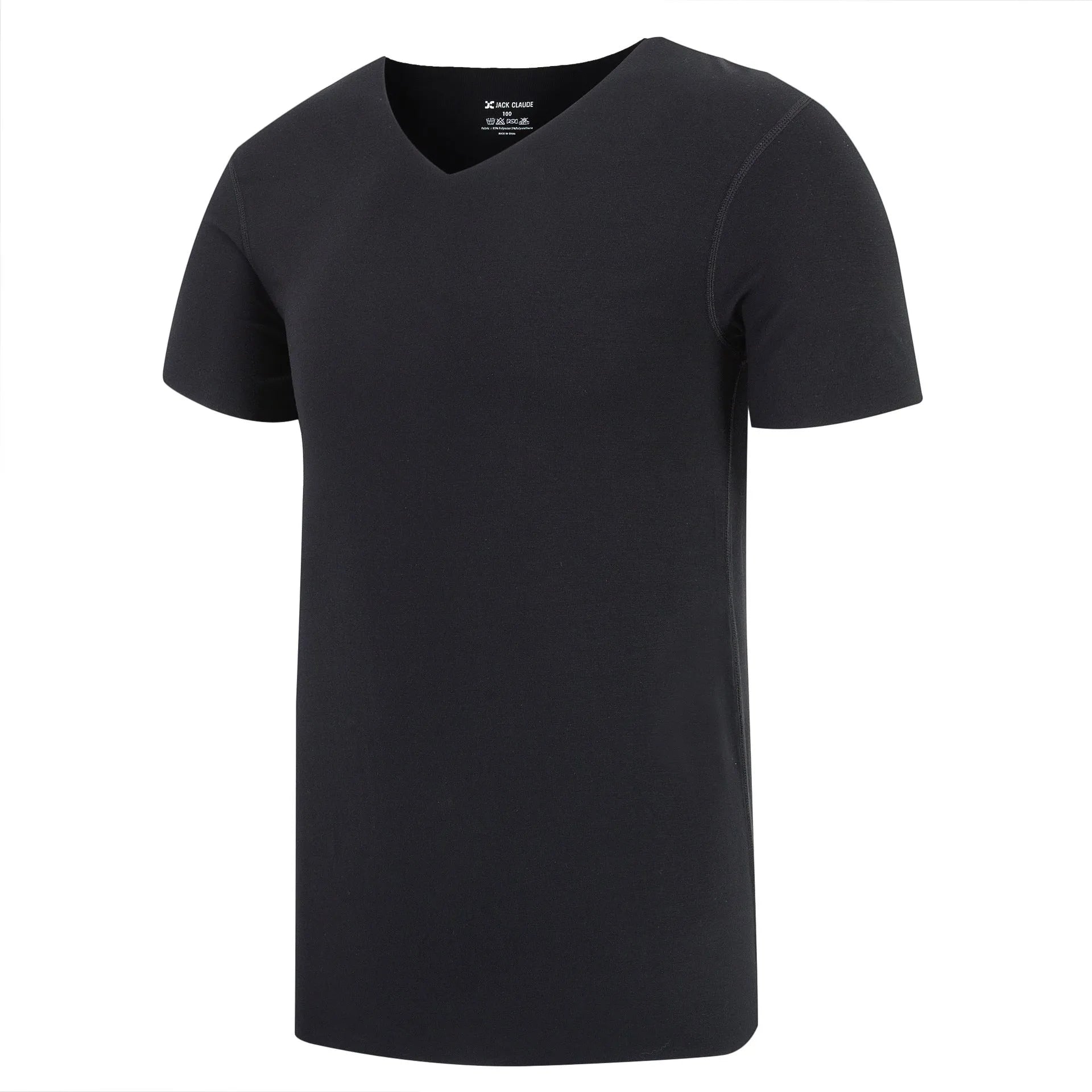 Cut half-sleeved solid colour modal bottoming shirt in black for casual layering