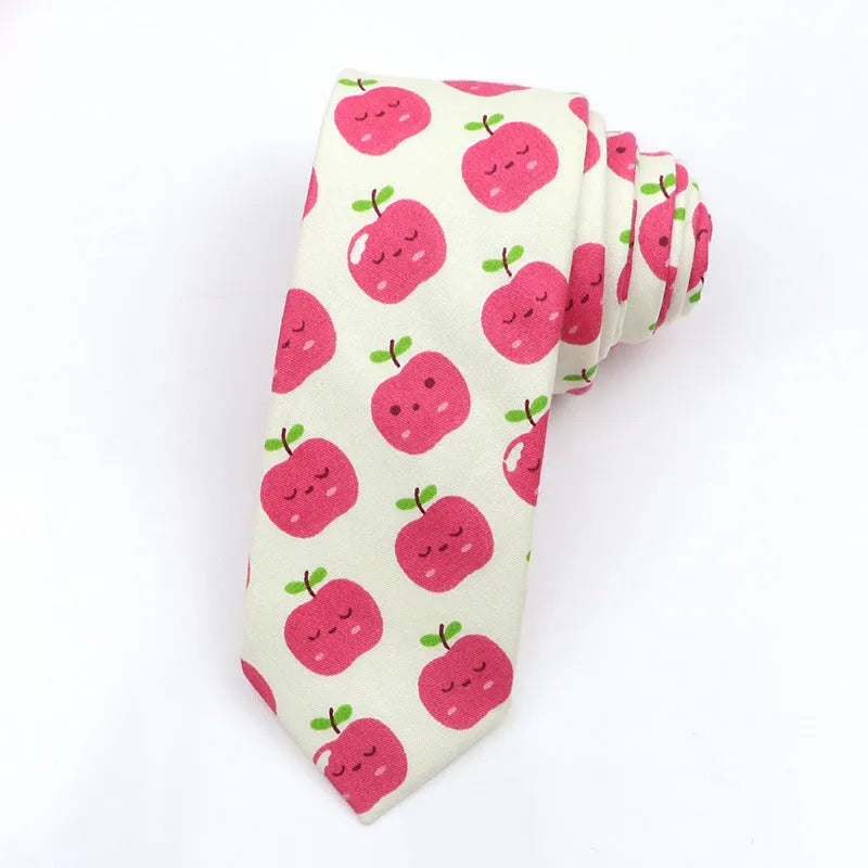 Narrow cotton bow tie with Korean-style cartoon patterns in multiple colour options