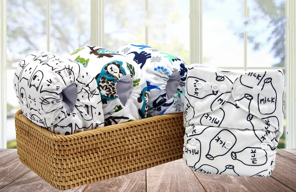 Cartoon printed baby cloth diaper with adjustable one-size buckles and TPU waterproof layer, colour A or B
