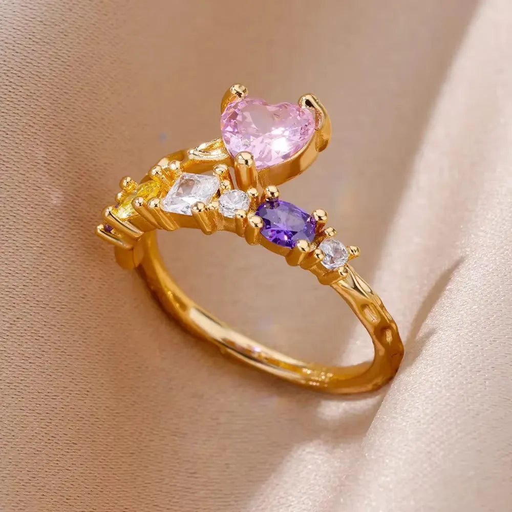 18K gold plated copper open mouth ring with synthetic zircon love emerald motif on white background