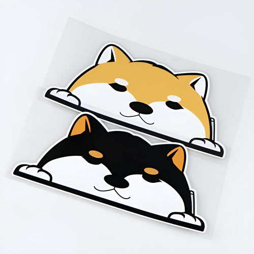 Cartoon Chai dog peeping window PVC car sticker in four colour options on a car window