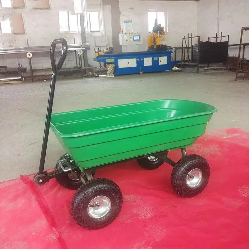 Green four-wheel plastic dump truck with a tipping bed, model TC2145.