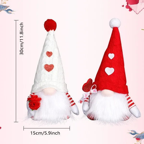 Faceless dwarf doll ornament with glowing hat in red or white cloth for Valentine's Day
