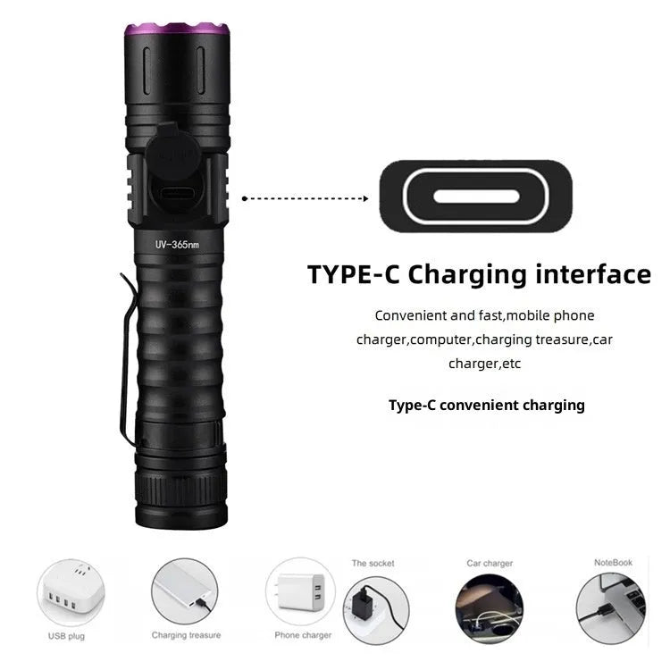 UV ultraviolet banknote verification flashlight with 5W aluminium alloy body 365NM or 395NM
