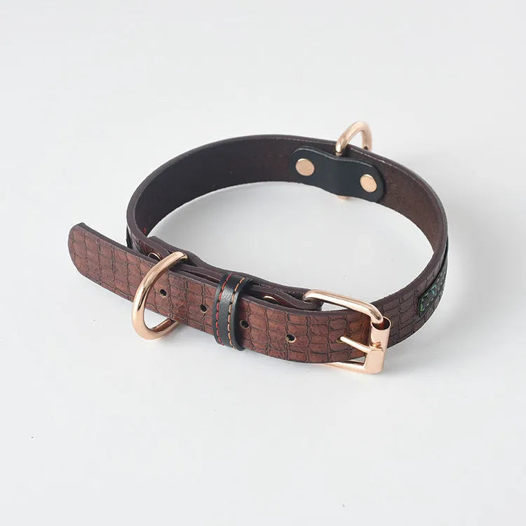 PU dog leash and collar set in black, red, yellow or coffee, 120x2cm lead, collar sizes 48x2cm, 56x2.5cm, 68x3cm.