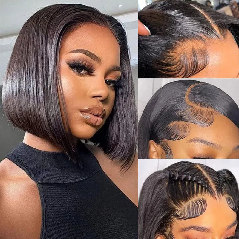 Straight bob lace front human hair wig with 13x4 lace, natural hairline, suitable for any face type