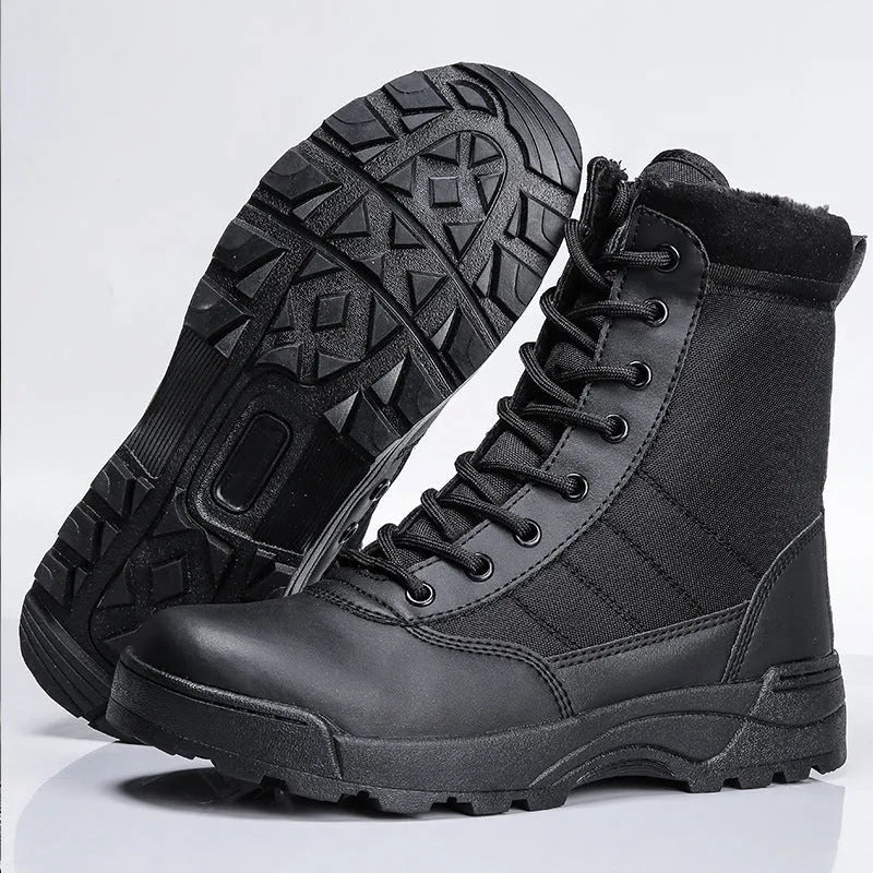 Microfiber leather desert combat boots and hiking shoes in black or sand, sizes 36 to 45