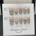 Blush pink short press-on artificial nails set showing four different sizes