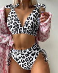 Women's sleeveless lace-up top and high waist shorts suit set in printed polyester fabric